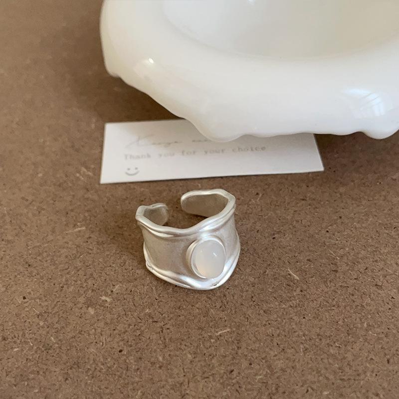 Hong Kong Style Retro Natural Stone Matte Metal Opening Ring Female Niche Personality Simple Temperament Versatile Ring Ring