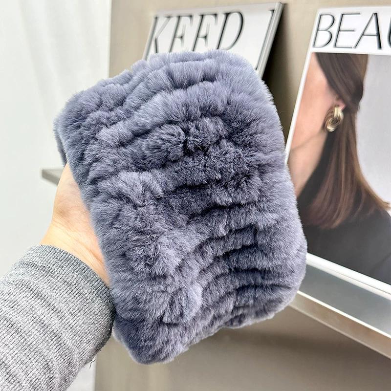 Korean Version of Cute Real Rex Rabbit Hair Neck Cover Winter Elastic Mesh Scarf Headband Versatile Plush Headgear Warm Scarf Women