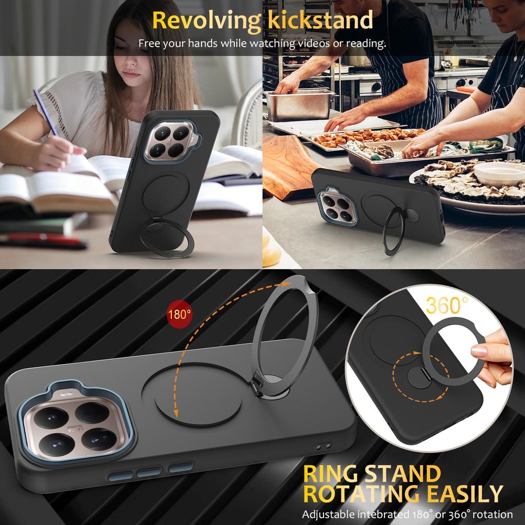 For Xiaomi 15T Pro Magnetic Case Rotating Ring Kickstand TPU + PC Back Cover