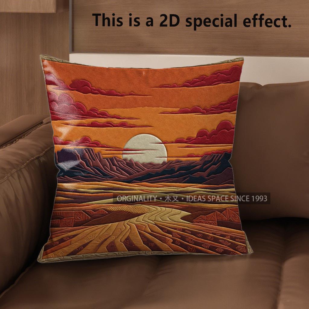 2D Sunset Desert Cactus Throw Pillow Covers Pattern Cushion Cover Suitable For Sofa Bedroom Car Pillow Cover