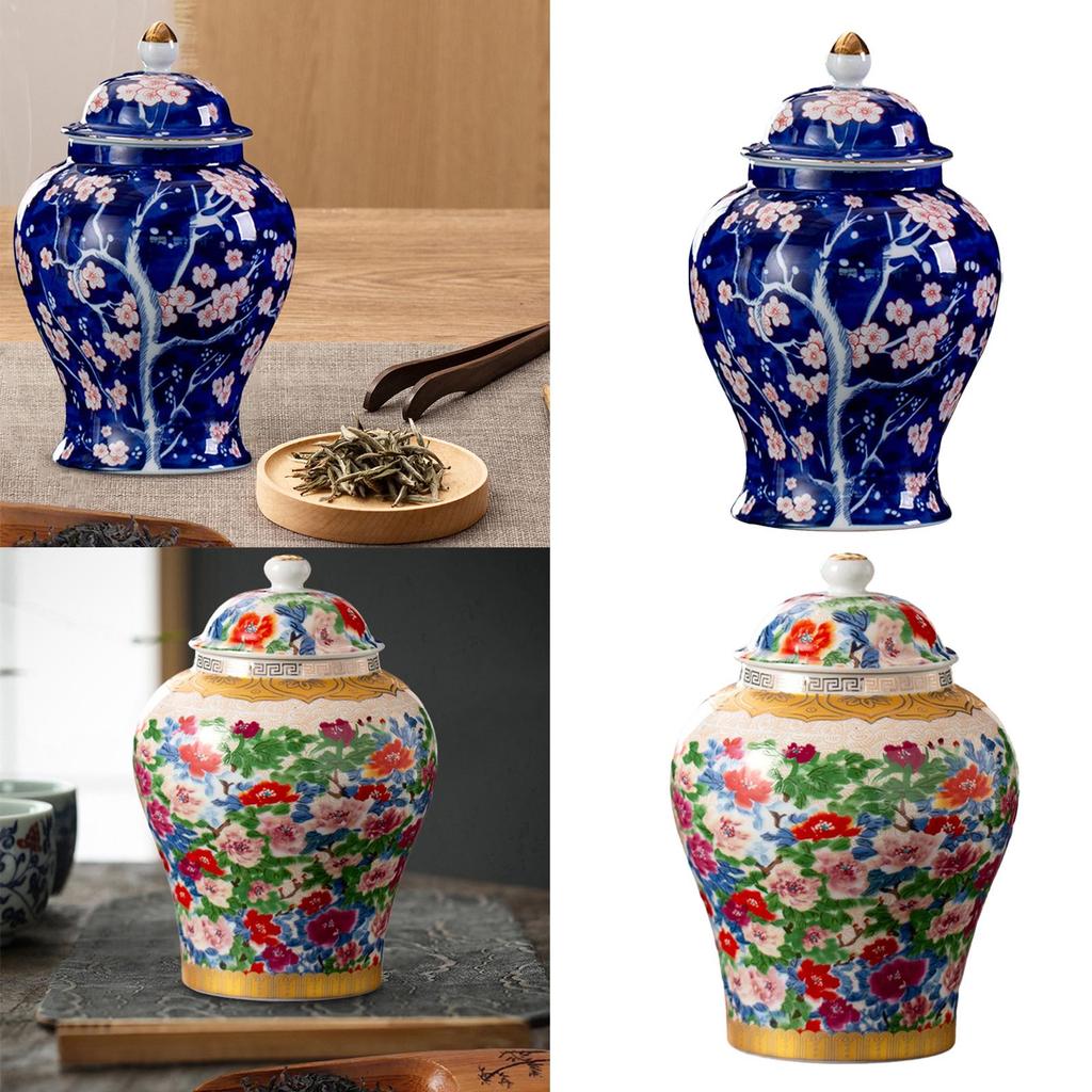 Tea Canister Storage Pot Display Tank Floral Arrangement Ceramic Flower Vase Ginger Temple Jar for Kitchen Dining Room Coffee