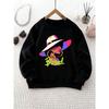 Girls' Crew Neck Sweatshirt | Cartoon Character Print with "Blessed" Letter Design, Casual Fit, Perfect for Fall/Winter