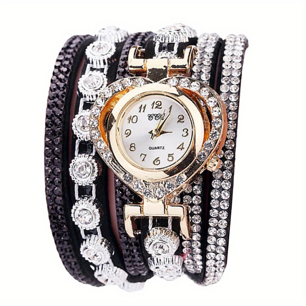 Luxury Rhinestone Bracelet Watch, Women's Multi-layer Analog Watch, Christmas and New Year Gifts