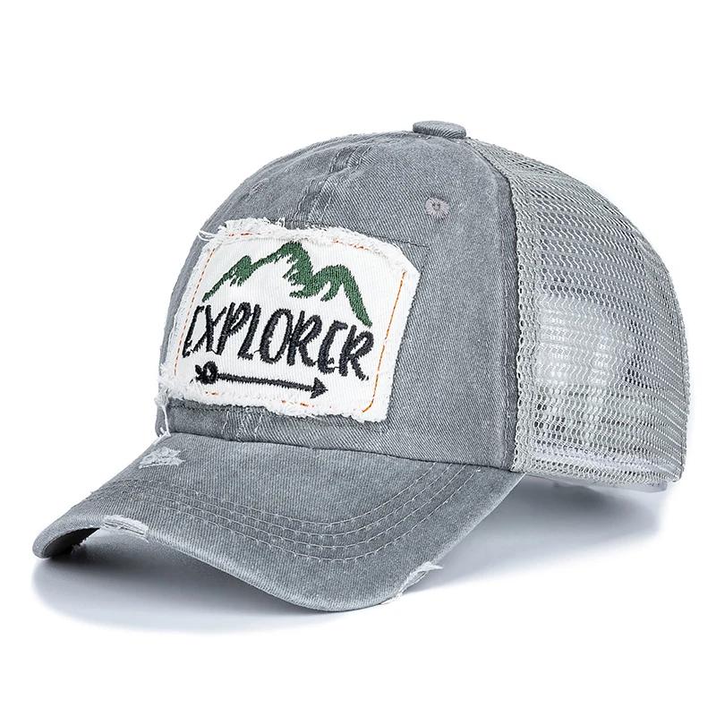 Unisex gewaschene Baumwollkappe Bergstickerei Vintage Baseballkappen Herren Damen Verstellbar Atmungsaktiv Outdoor Streetwear Sportkappe gray
