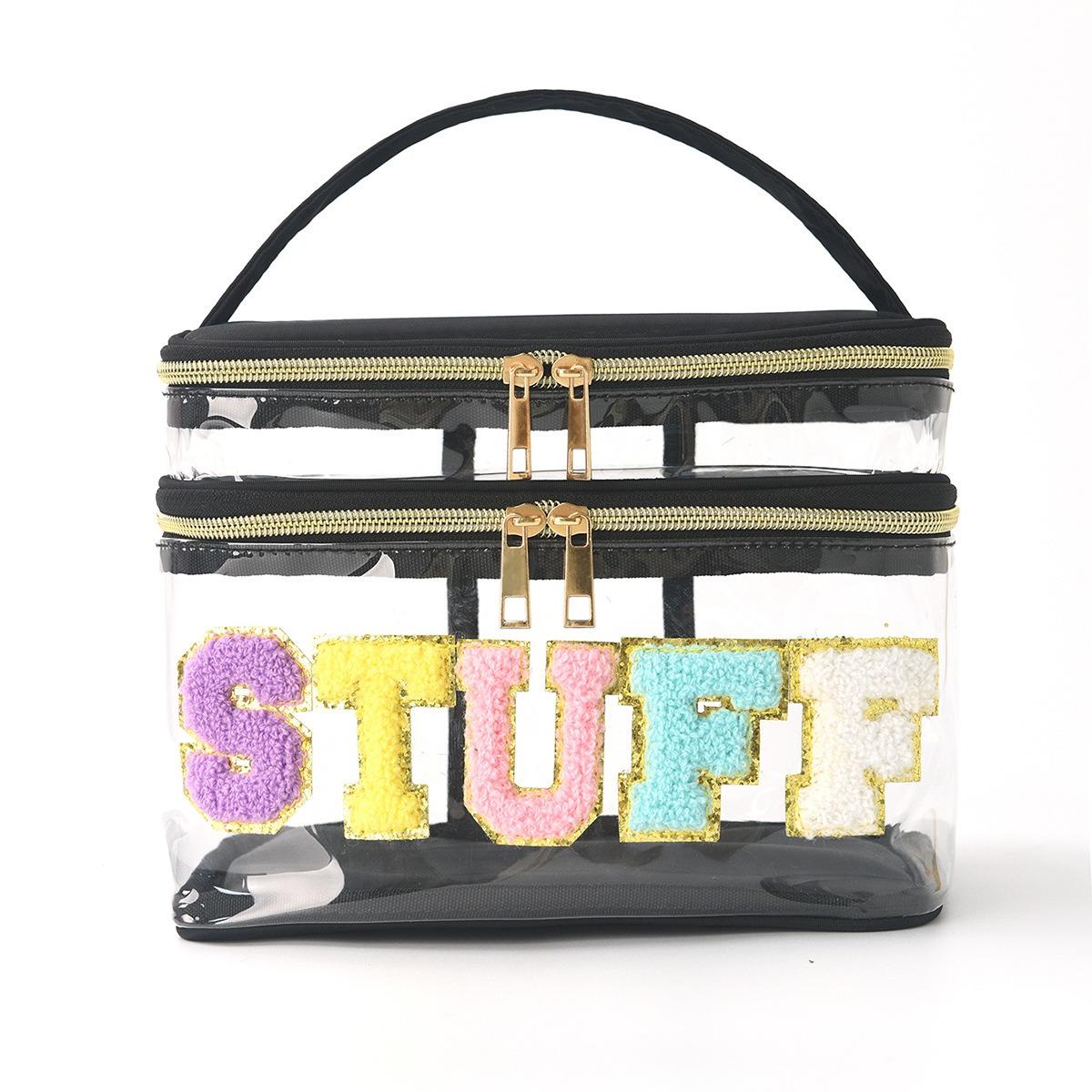 Amazon Embroidery Storage Bag PVC Transparent Double Letter Cosmetic Bag Travel Wash Bag Large Capacity Cosmetic Bag