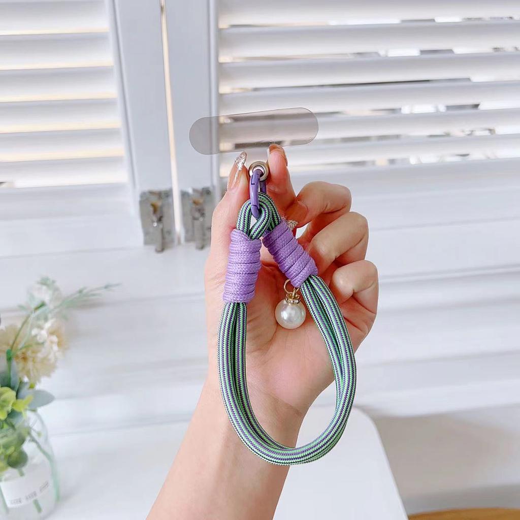 Phone Short Lanyard 30cm Wrist Strap Nylon Pearl Hand Strap with Tether Tab