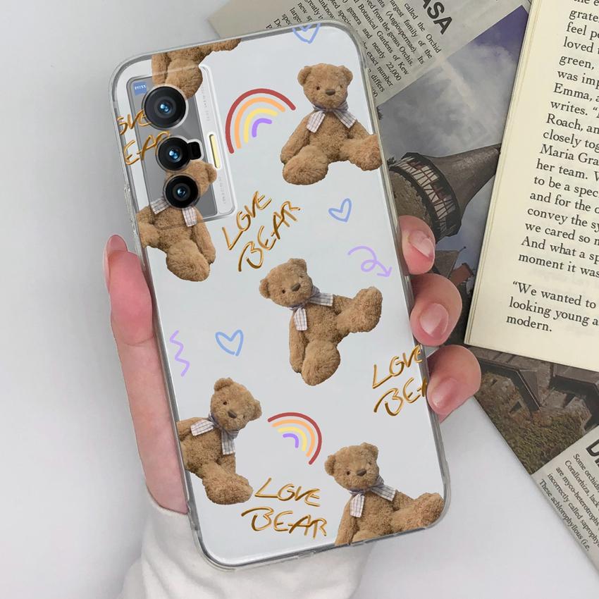 Casing For Vivo X70 X80 X60 Pro Plus X200S X21 X27 Beautiful Pink Heartshaped Pattern Phone Case Transparent Silicone Anti Slip Shell For Vivo Housing