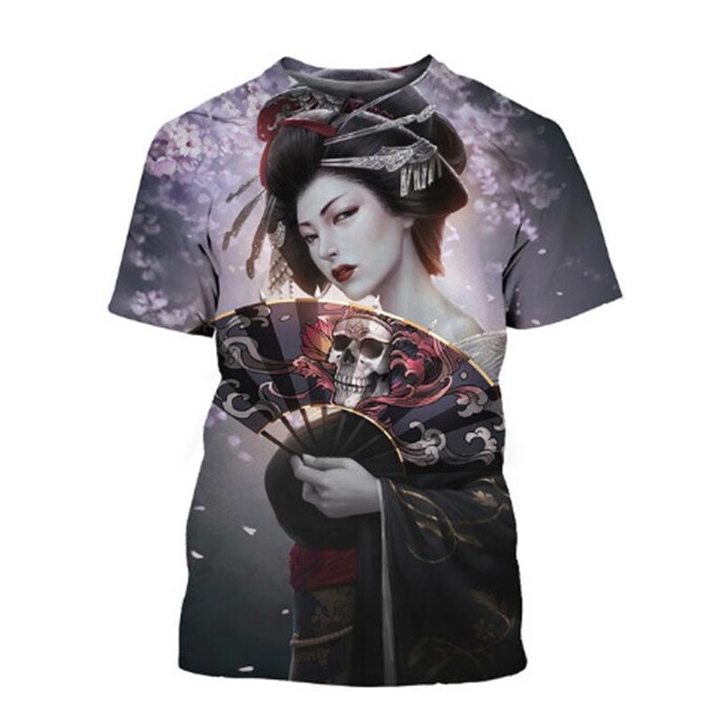 New Japanese Geisha 3D Print T-shirts Summer Men Woman Short Sleeve Tees Fashion Streetwear Harajuku