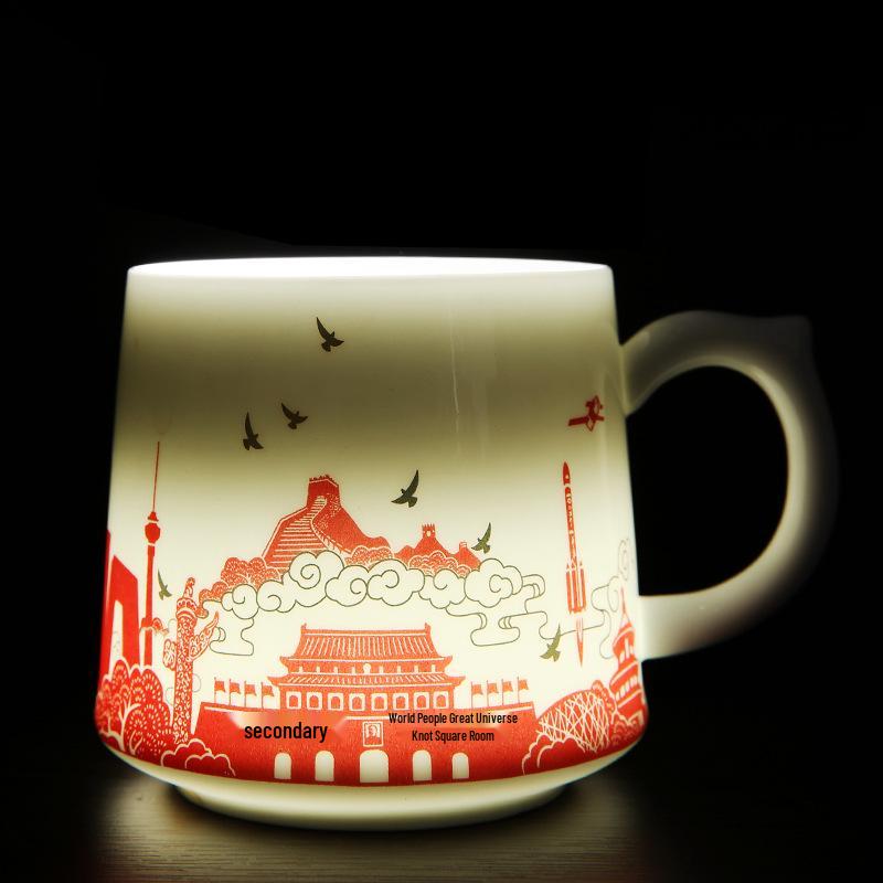 Red Ceramic Teacup Set with Logo for Commemorative Company Gifts