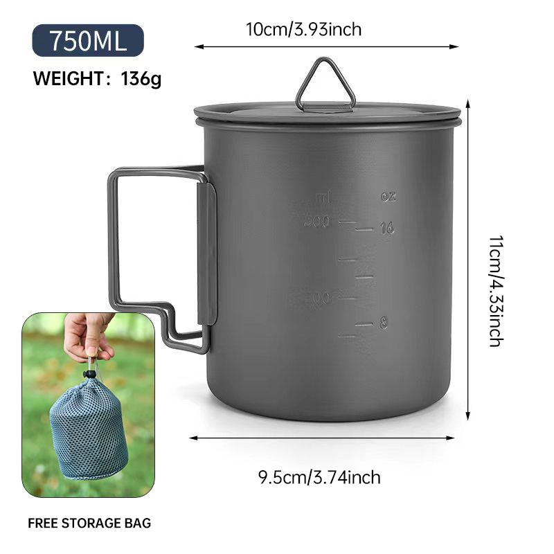 Camping Pure Titanium Cup, Easy To Fold Portable Mug, with Heat-resistant Handle, Lightweight Outdoor Picnic Tableware
