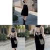 French Design Black Knit Dress With Long Sleeve Round Neck For Spring Summer Women