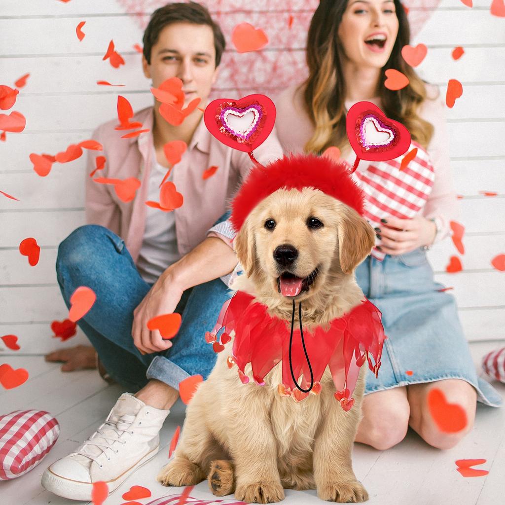 Dog Valentine's Day Costume Heart Shaped Dog Headband Dog Costume Red Holiday Valentine's Day Party Accessories