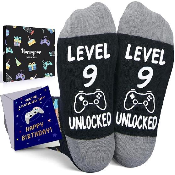 HAPPYPOP Birthday Gift Ideas for Boy - Socks for 8-12 Year Old Kids with Greeting Card