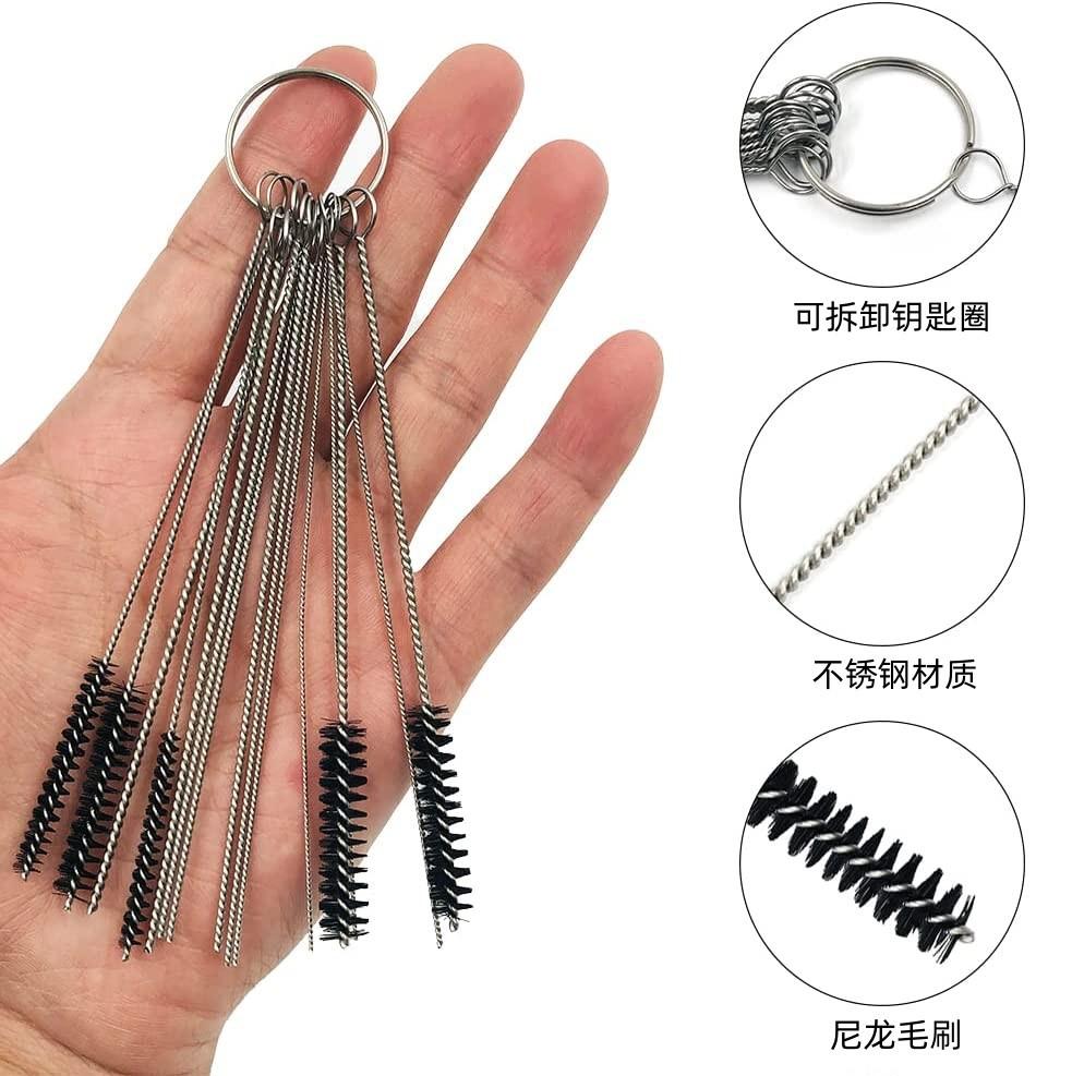 15-Piece Carburetor Jet Cleaning Brush Set with Spray Gun Nozzle Cleaners - Stainless Steel Needles & Nylon Brushes