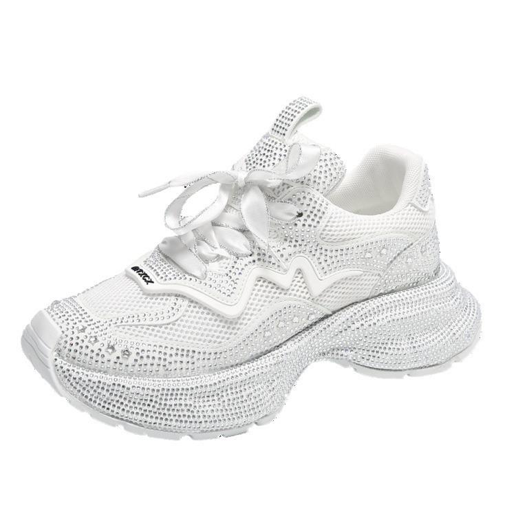 Gypsy rhinestone thick-soled dad shoes for women's autumn new mesh breathable heightening sneakers for women