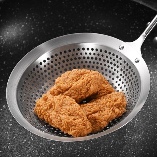 Stainless Steel Large Skimmer with Slotted Spoon for Wooden Handle Heavy-Duty Frying Dumplings Noodles Rust-Proof Dishwasher