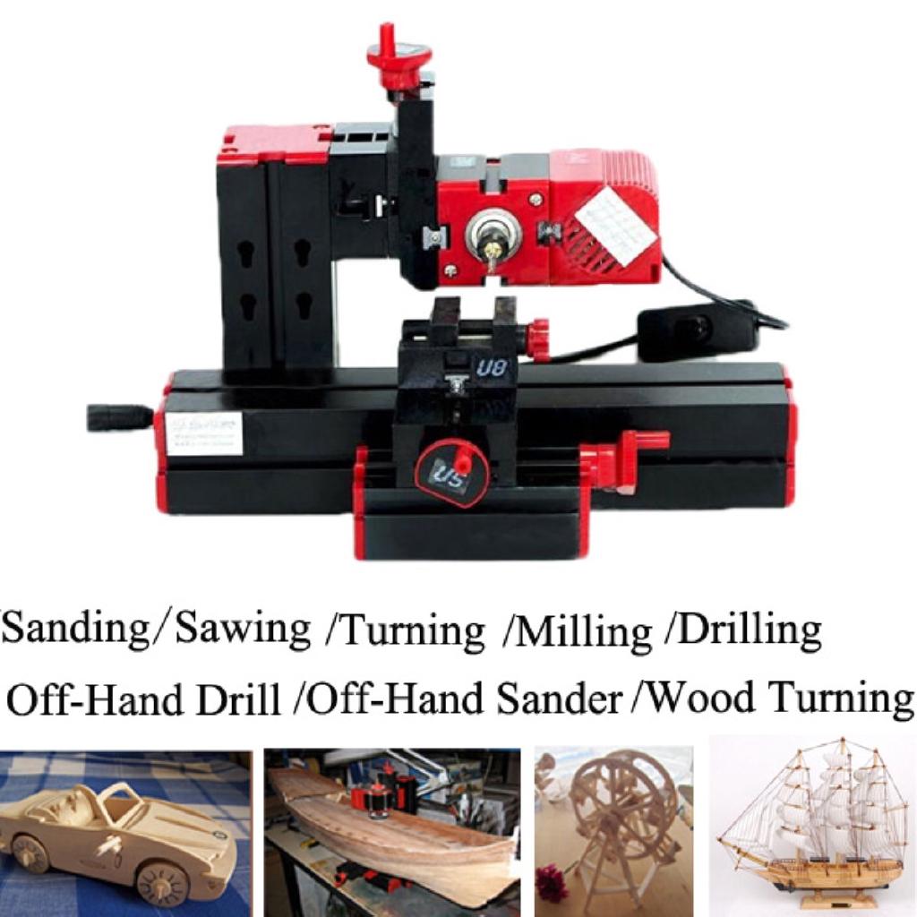 6 In 1 Mini Multi Metal Wood Lathe Motorized Jig Saw Grinder Driller Milling CNC Combined Machine DIY Tool