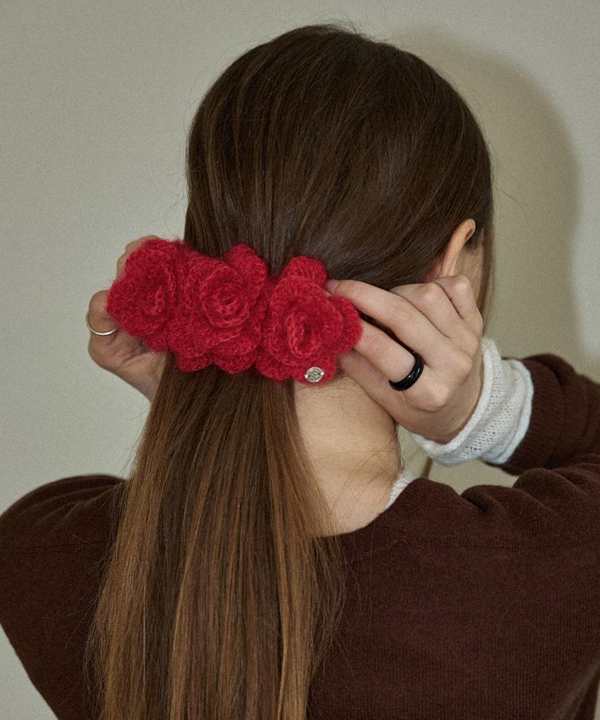 Slowslowly Camellia Handmade Crochet Mohair Knit Big Hairpin _ 4 Colors