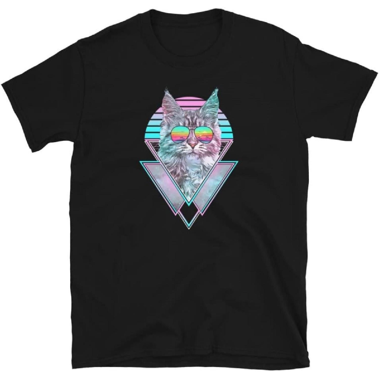 Maine Coon Cat Vintage Retro Vaporwave Beach Vibe Unisex T-Shirt S