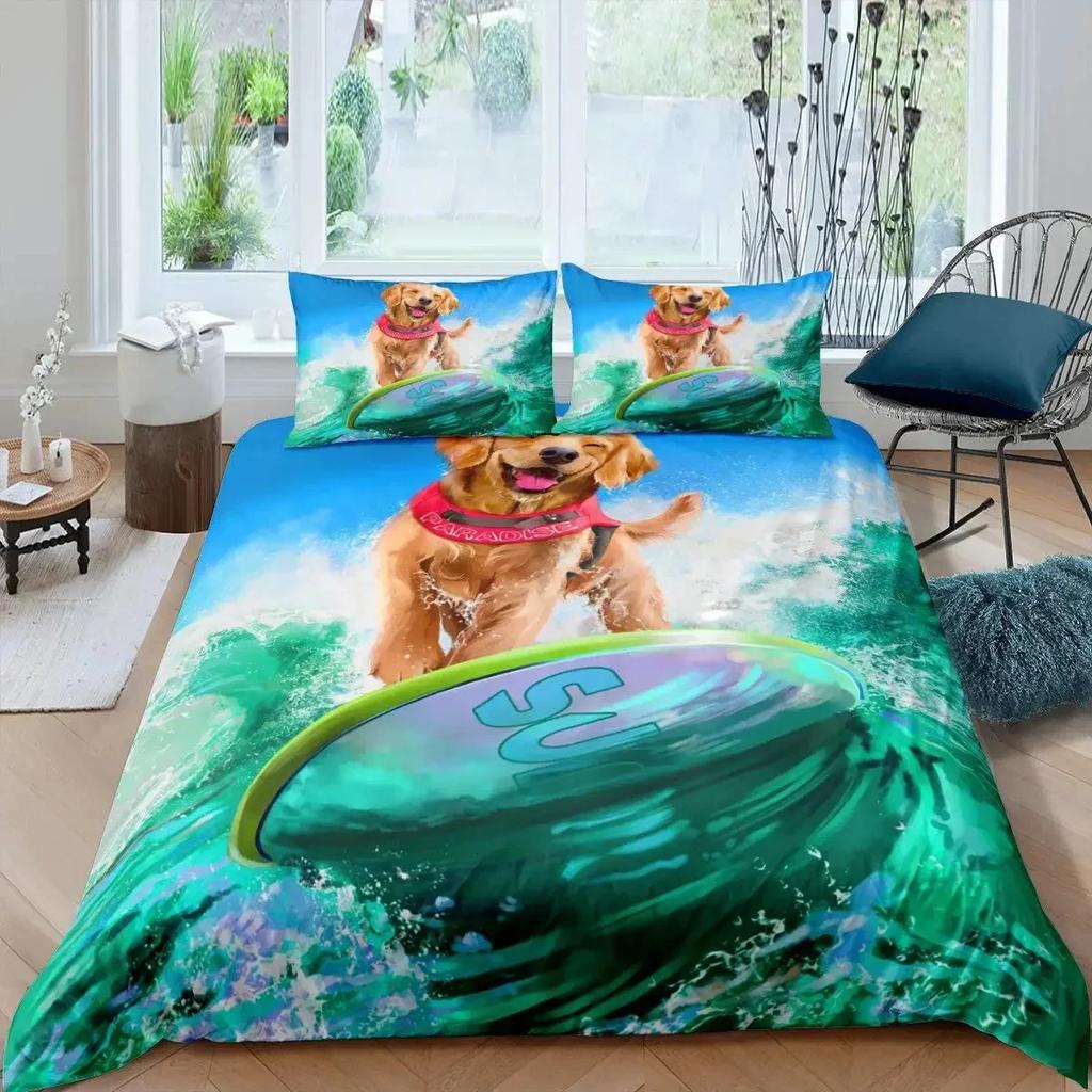 Surf Soft Duvet Cover Set Beach Printed Hawai Vacation Beding Set for Adult People Women Girl Tropical Botanical Polyester Warm Comforter Cover