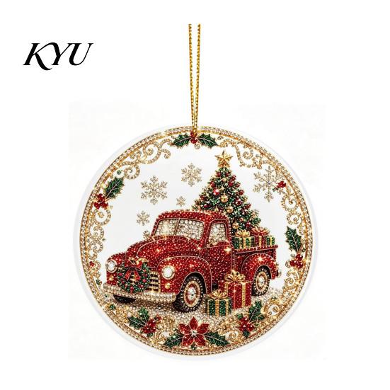 Office Holiday Decorations Christmas Acrylic Hanging Ornament, 2D Flat Double Side Printed Personalized Gifts Santa Snowman Pendant for Tree