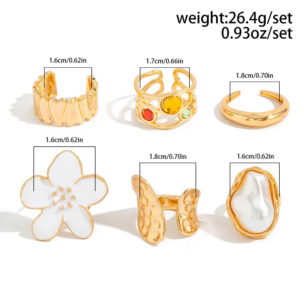 Ingemark 6Pcs/Set Vintage Flower Open Rings for Women 2026 New Fashion Boho Imitation Pearl Crystal Ring Y2K Bridal Jewelry Gift