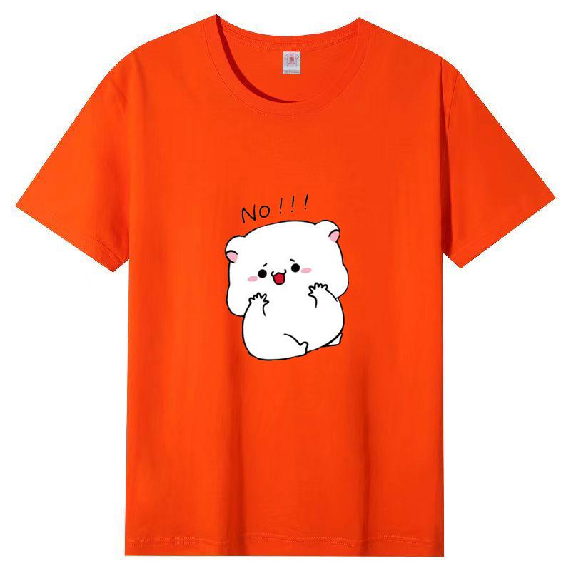 Women's Summer New Cotton Round Neck Cartoon Printing Short-sleeved Loose White T-shirt