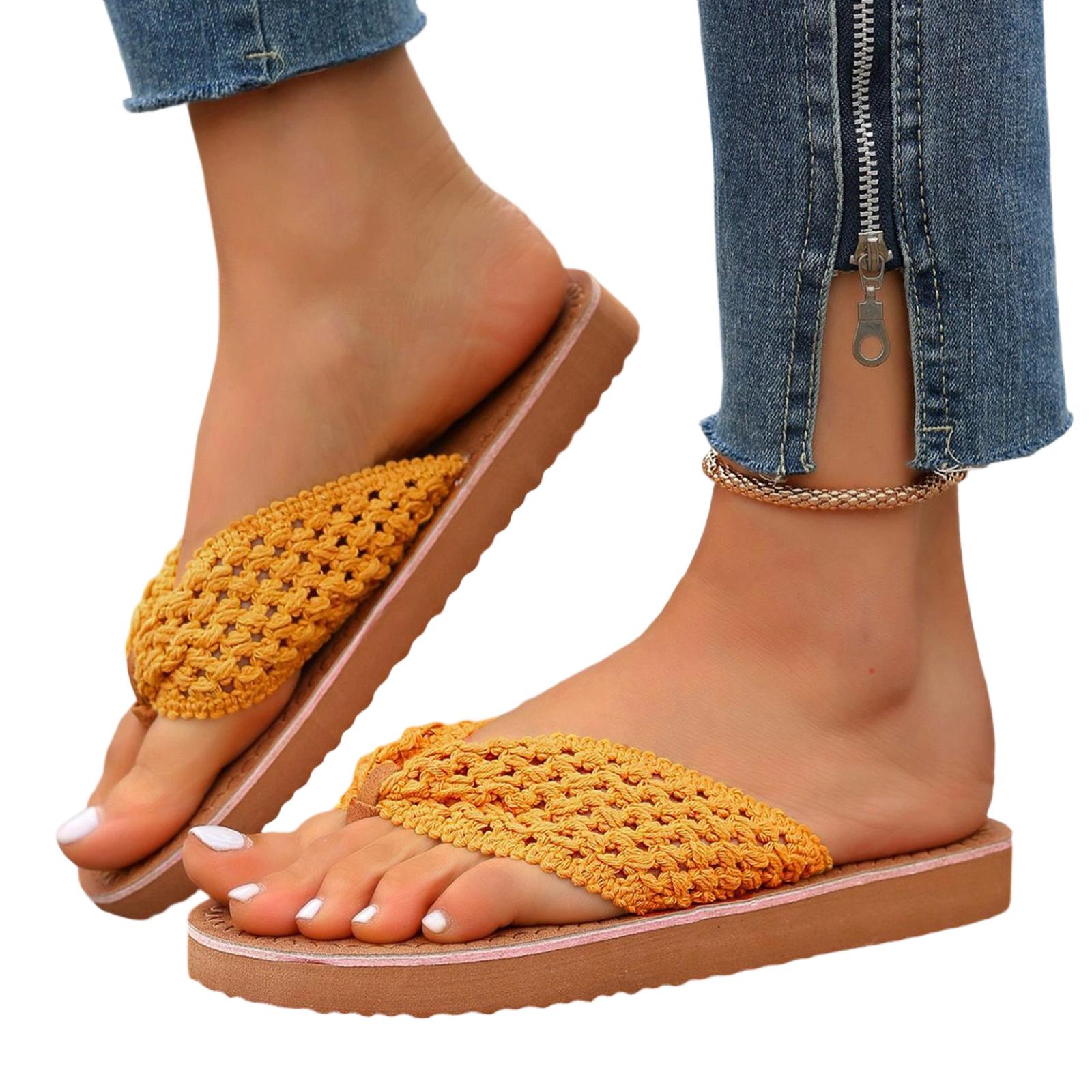 

Women s Fashionable Casual Plus-Size Round-Toe Mesh Flip-Flops 43 жовтий