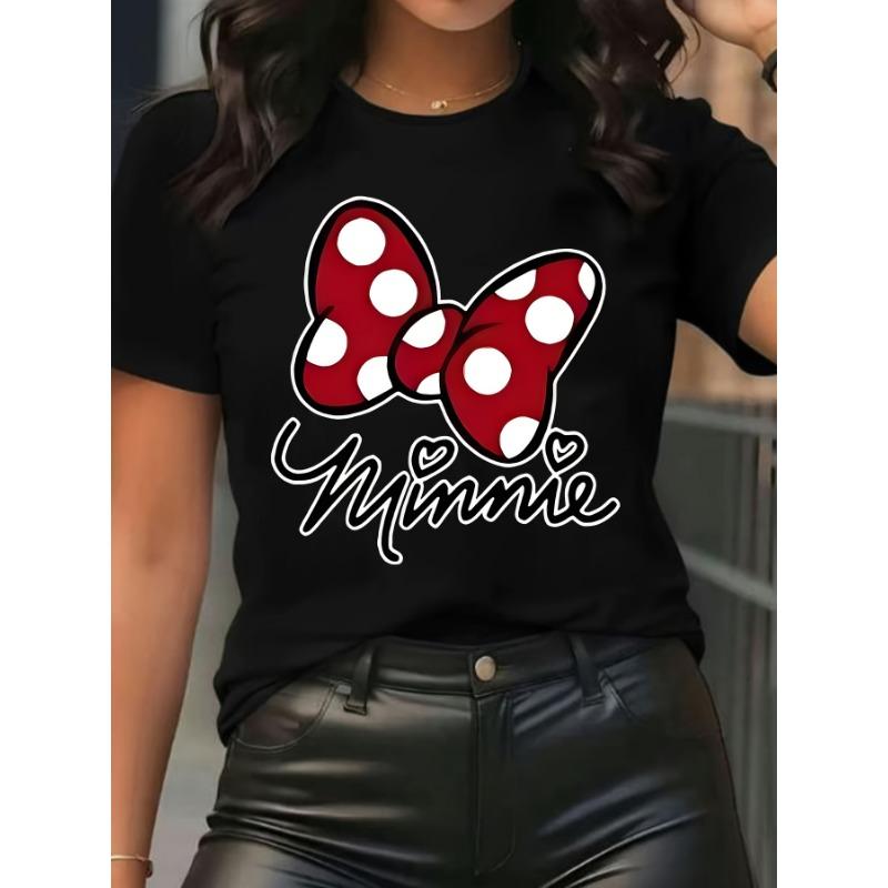 Minnie style red polka dot bow and handwritten Minnie pattern summer new women's T-shirt short sleeves