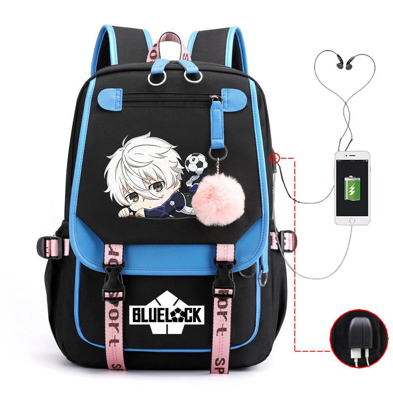 Blaues Gefängnis Anime Schultasche College Stil Große Kapazität Mittelschüler USB Rucksack