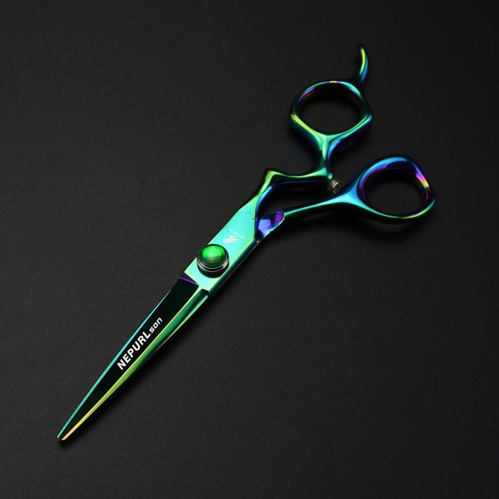 6.0" Napson Green Curved Handle Hairdressing Scissors - Barber Shears, Bangs Scissors, Thinning Shears