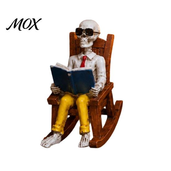 Novelty Skeleton Reading Figurine Halloween Figurine, Resin Sitting On Rocking Chair Statue, Drinking Funny Dark Holiday Figurines Coffee Crocheting