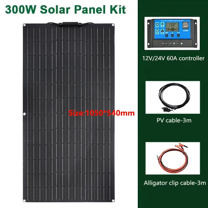 600W Solar Panel Kit Complete 18V Flexible Monocrystalline Solar Cell 12V Battery Charger System for Home Car Boat RV Camper