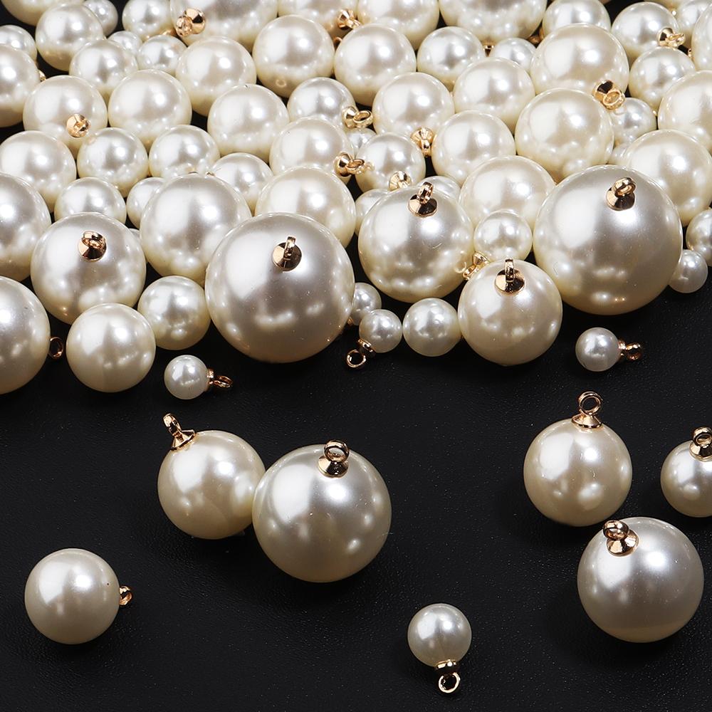 10-20 pcs/lot 6-20mm Round ABS Imitation Pearl Beads Pendant Beige White Charms For Jewelry Making DIY Fashion Necklace Earrings