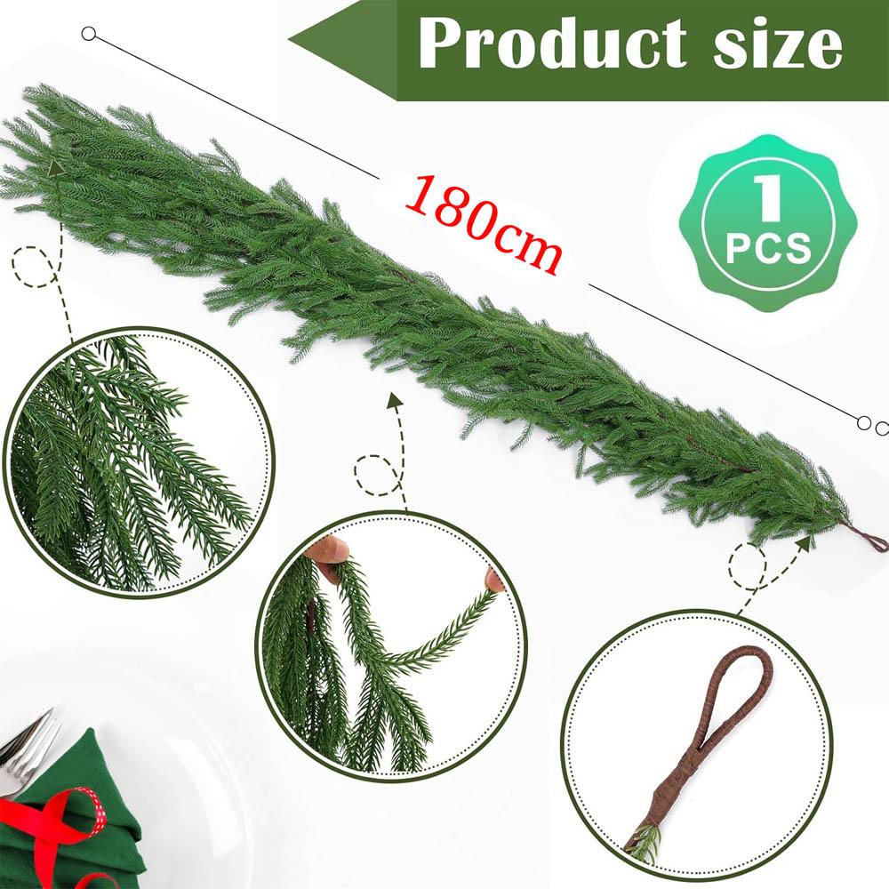 1/1.8 Meter Christmas Pine Garland for Xmas Artificial Norfolk Pine Garland for Table Wall Indoor Outdoor Christmas Decor