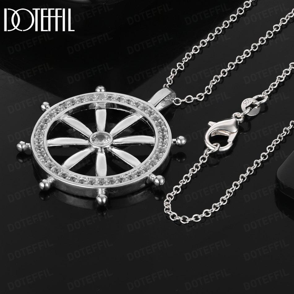 925 Sterling Silver AAA Zircon Round Pendant Necklace Fashion Jewelry