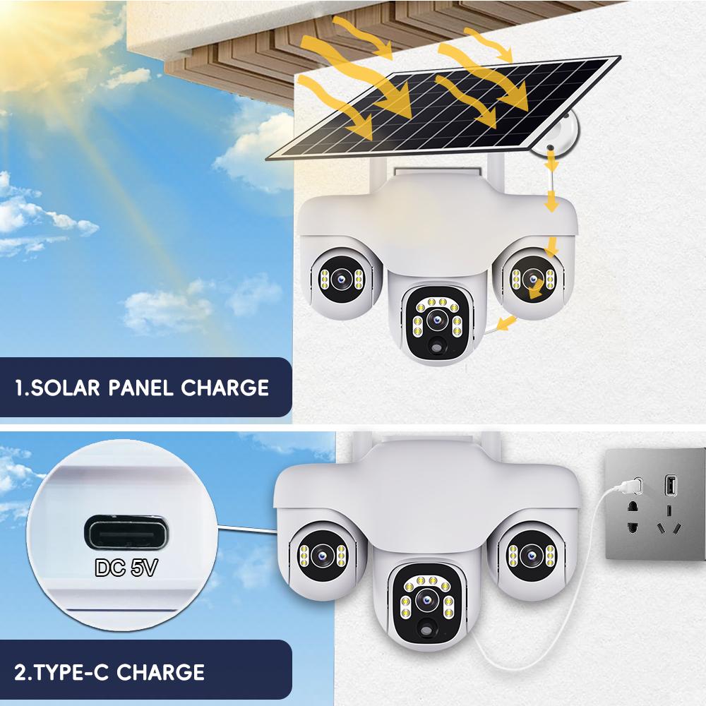 Solar Camera for Home Outdoor Use, Waterproof and Dustproof, Wiring-free, Three-screen Monitoring