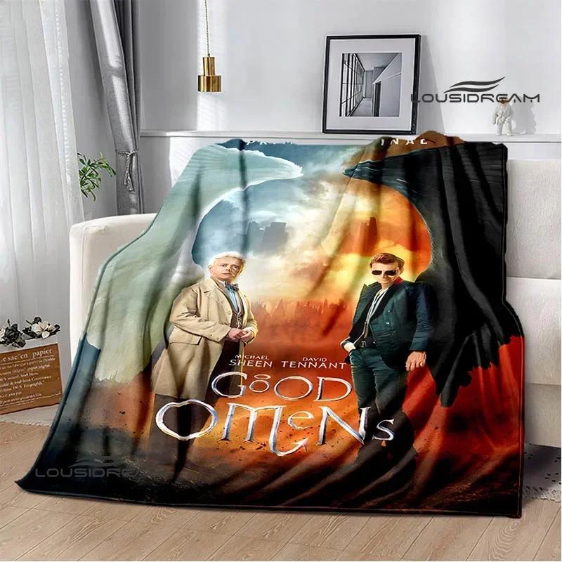 Good omens movie print blanket kids warm nice flannel soft comfortable home travel blanket bed blanket birthday gift