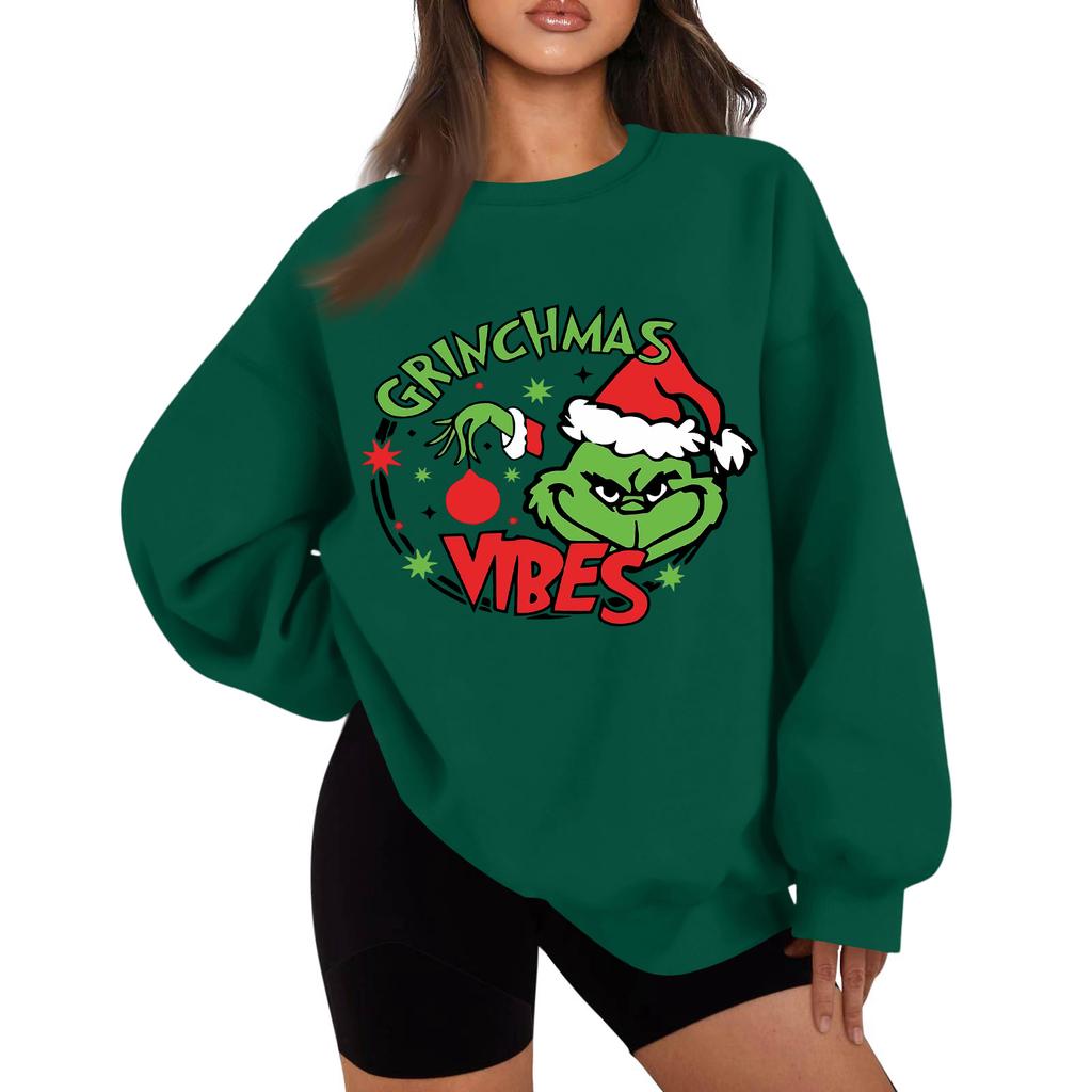 Women's Casual Fashion Long Sleeve Christmas Printed Round Neck Sweatshirt Top