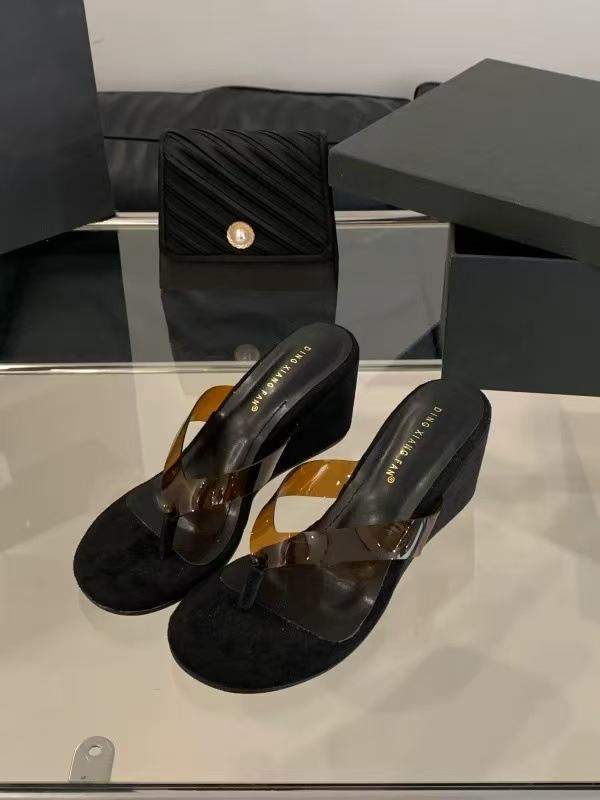 

European and American fashion small slope heel high heel open toe flip-flops pinch feet niche lazy shoes cool slippers women s shoes 40 чёрный