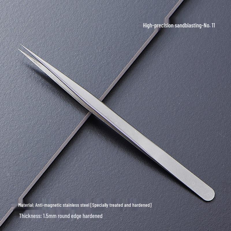 Black Anti-Static Stainless Steel Curved Tip Tweezers Set for Nail Art, Journaling, and Repairs