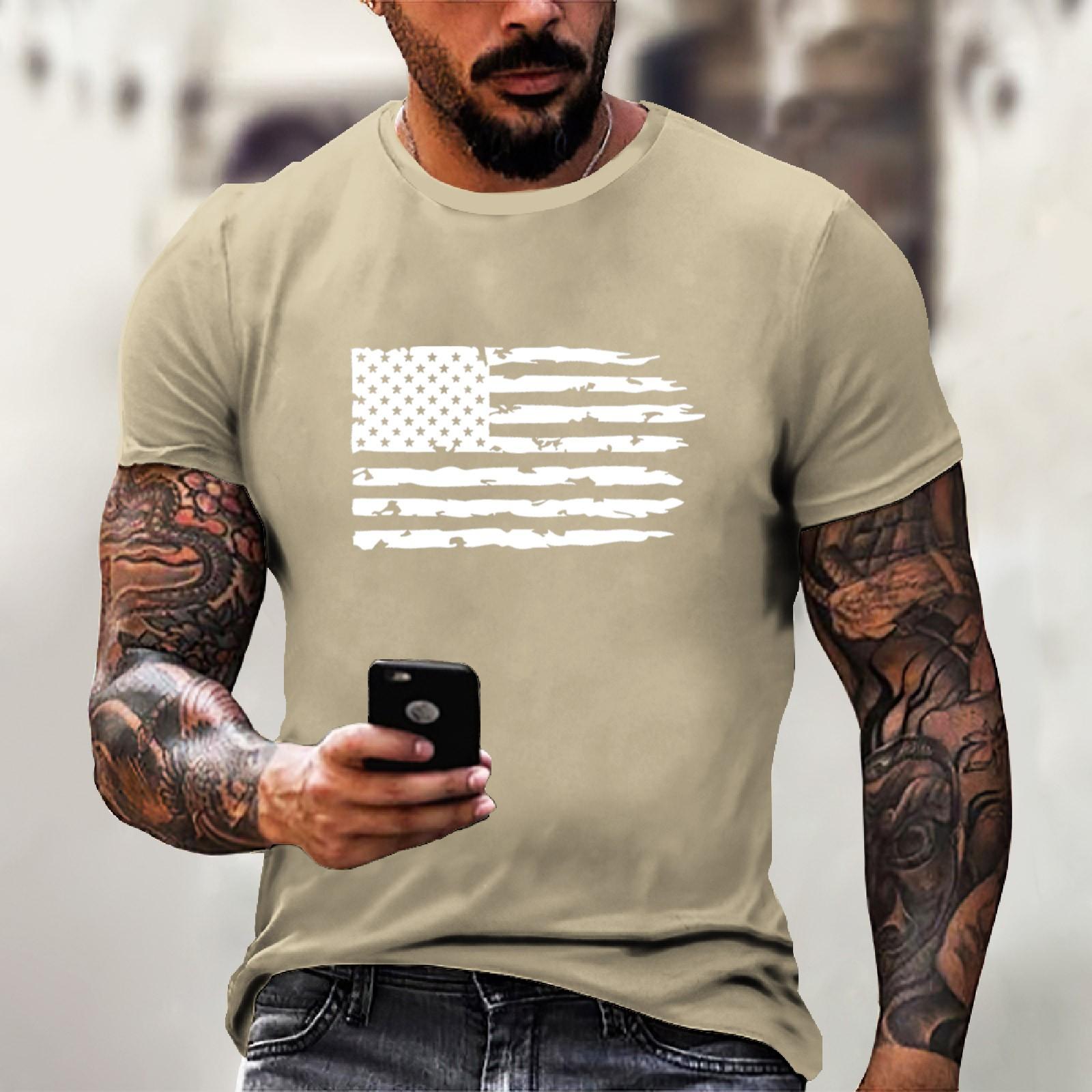 Мужская футболка с короткими рукавами и принтом День независимости M хаки 1187₽