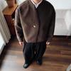ROADVIBE Autumn Men's Fashion Streetwear Long Sleeve Open Cardigan Sweater Without Collar Knitted Outerwear Harajuku Style Regula...