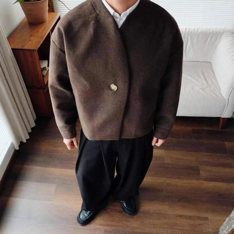 

ROADVIBE Autumn Men s Fashion Streetwear Long Sleeve Open Cardigan Sweater Without Collar Knitted Outerwear Harajuku Style Regula... S темно-коричневого
