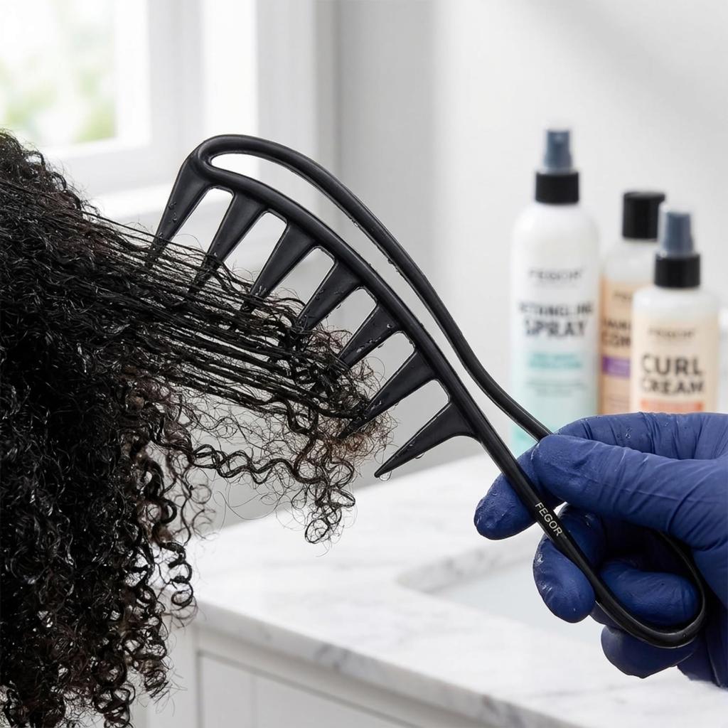 FEGOR Professional Wide Tooth Hair Comb, Flexible Detangling Tool for Curly, Thick and Long Hair, Anti-Static, Unisex (Black)
