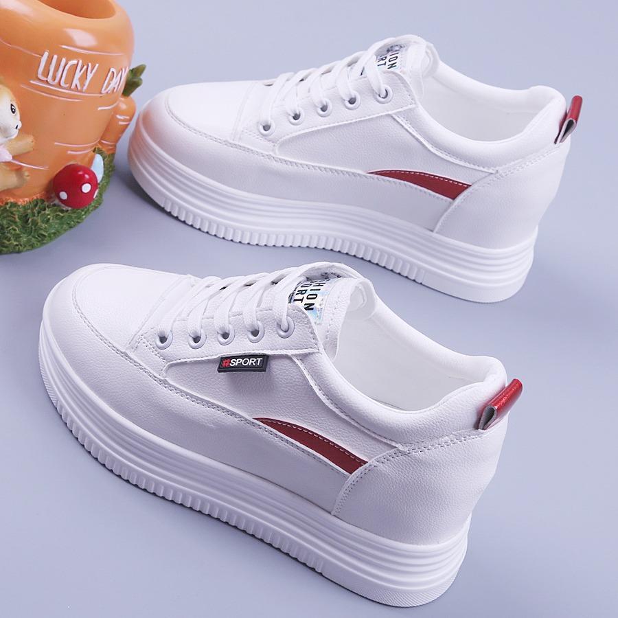 Muffin-Plateau Damenschuhe 2025 Frühling und Sommer neue lässige und dünne Damen-Einzelschuhe vielseitig Innenhöhe erhöhen Low-Top kleine weiße sh