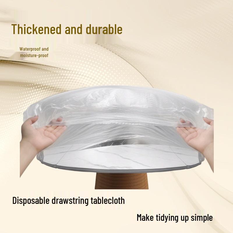 10-Piece Set: Oilproof & Waterproof Drawstring Tablecloths - Transparent & Thickened for Round/Square Tables