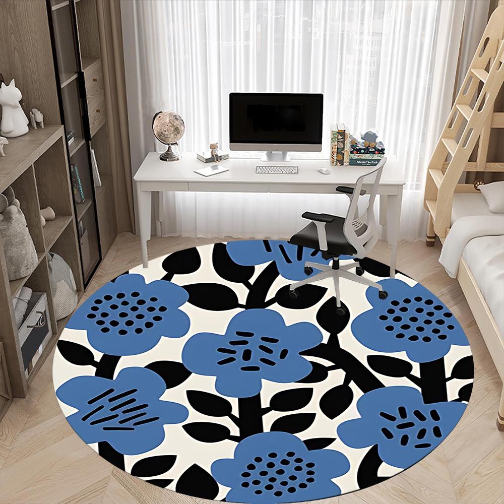 1pc Floral Pattern Office Round Area Rug, Mat Suitable For Office, Under Office Chairs Bedroom Living Room Home Decor, Room Deco