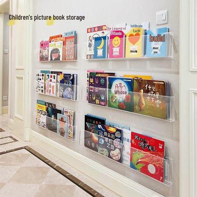 Punch-Free Transparent Acrylic Wall Bookshelf for Kids' Room or Hallway
