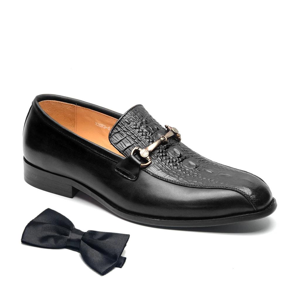 

Classy Mens Wedding Formal Loafer Shoes Cowhide Genuine Leather Slip-on Crocodile Printing Brown Black Party Dress Shoes for Men 38